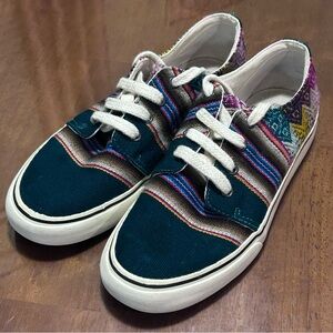 Mipacha Clasico Bajo Gato Sneakers Sz W6.5 Aztec Textile Peruvian Colorful Teal